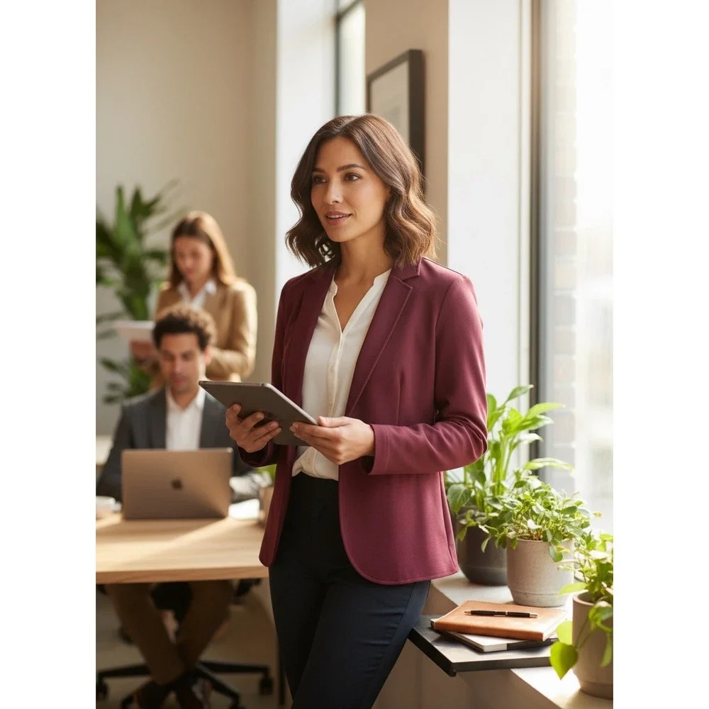 Career Betabrand Classic Blazer Tailored Stretch Ponte Burgundy Wine M